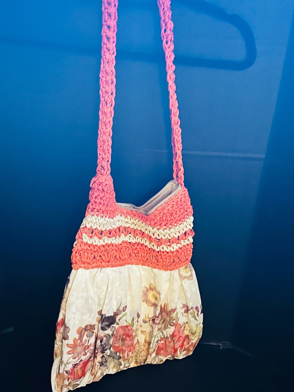 Handmade Crochet Pink Floral Crossbody Bag